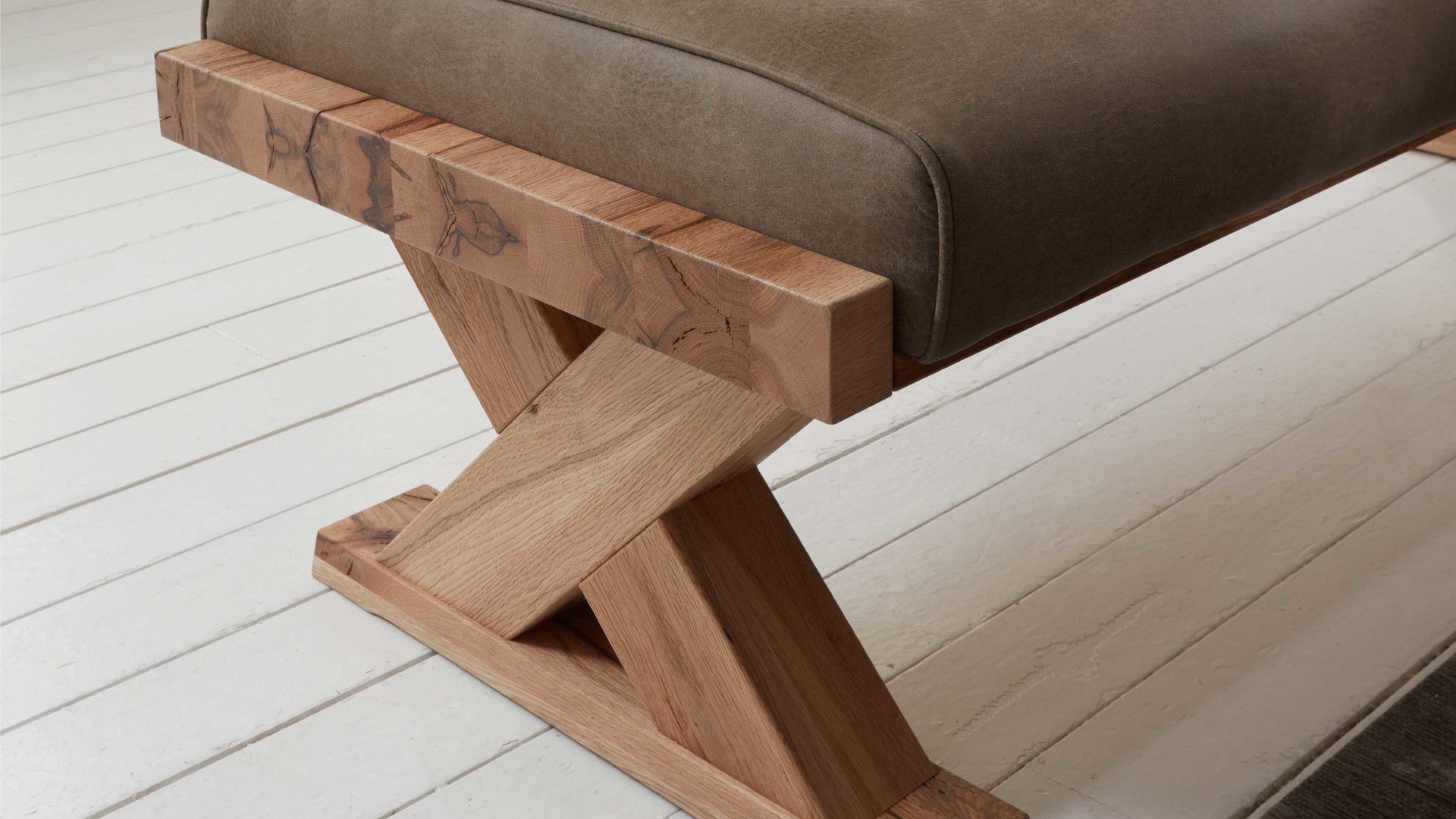 Polsterbank Niehoff sitzmoebel aus Stoff in Grau NIEHOFF SITZMÖBEL Polsterbank Alexa steinfarbene Mikrofaser Aberdeen & Balkeneiche – Länge ca. 168 cm