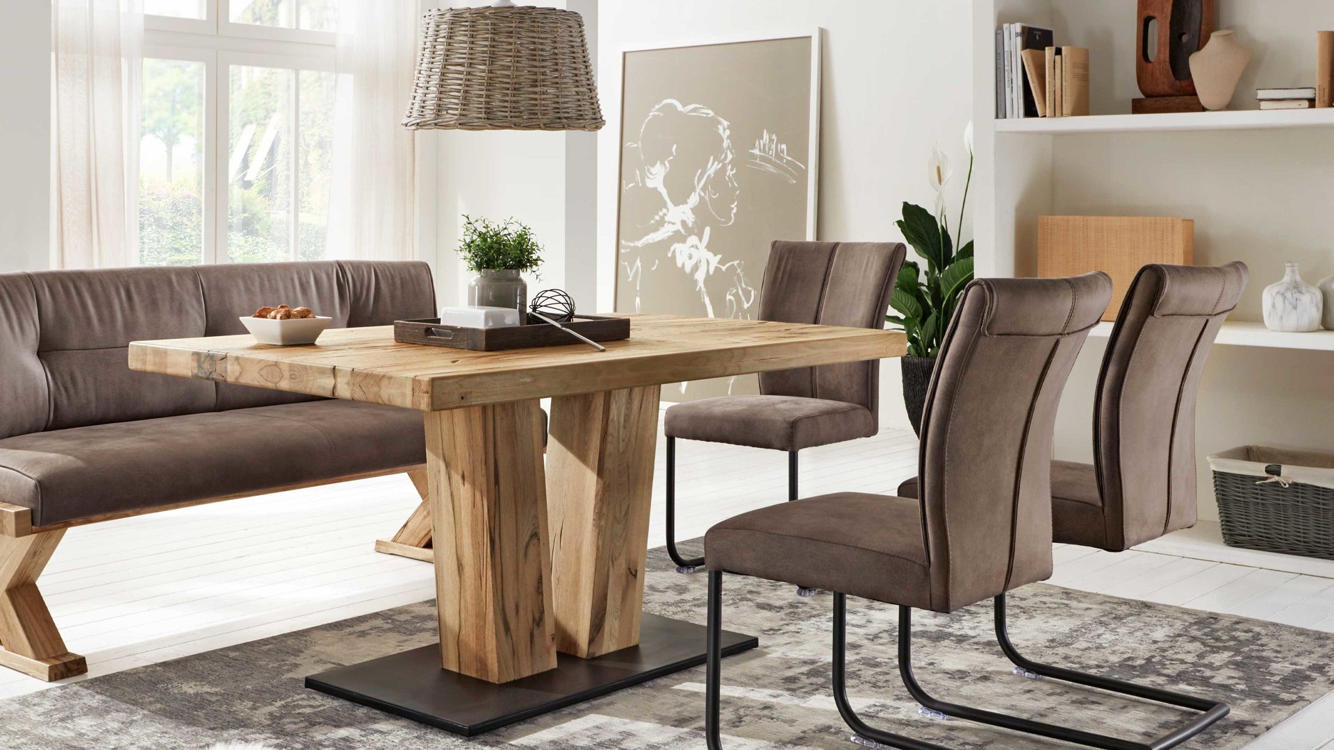 Esstisch Niehoff sitzmoebel aus Holz in Holzfarben NIEHOFF SITZMÖBEL Massivholz-Esstisch Alexa Balkeneiche & schwarzes Eisen – ca. 160 x 90 cm