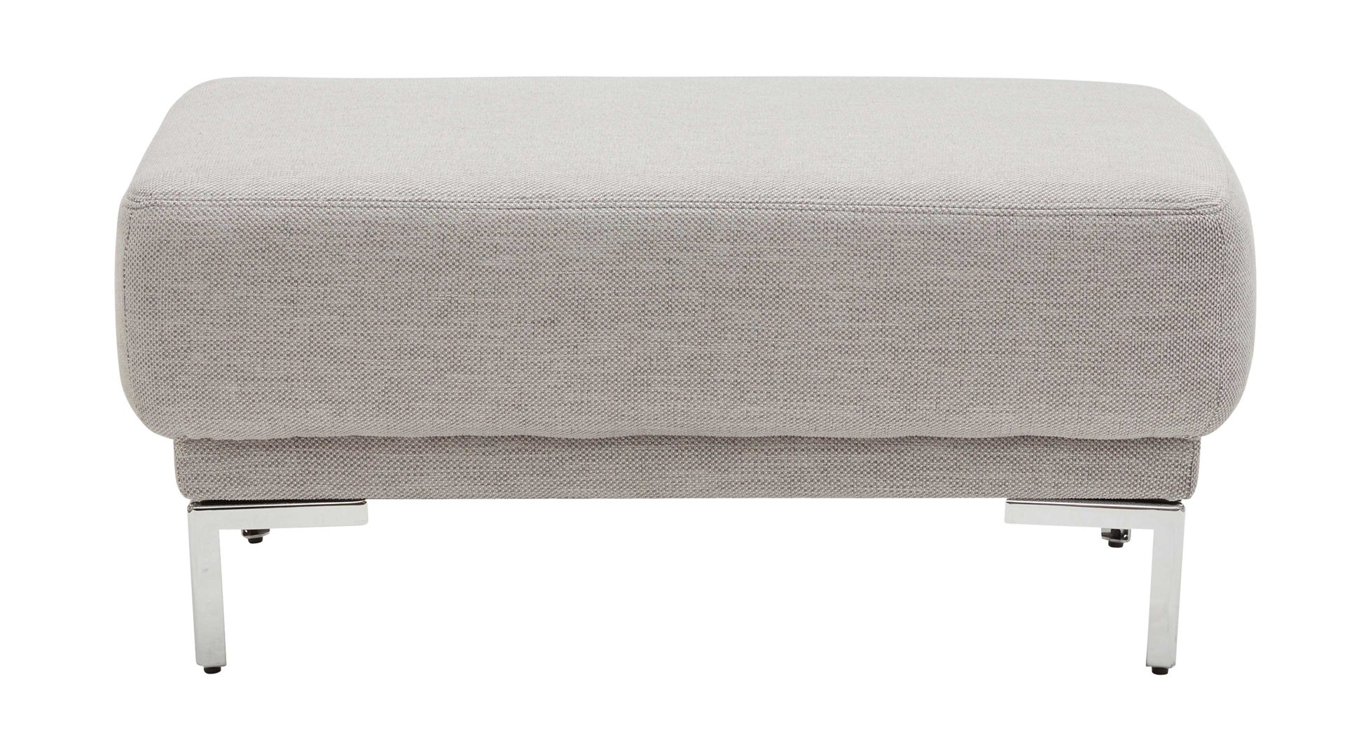 Polsterhocker Interliving aus Stoff in Hellgrau Interliving Sofa Serie 4251 – Polsterhocker hellgraues Flachgewebe Sneak 149 & silberfarbene Metallfüße – ca. 95 x 65 cm
