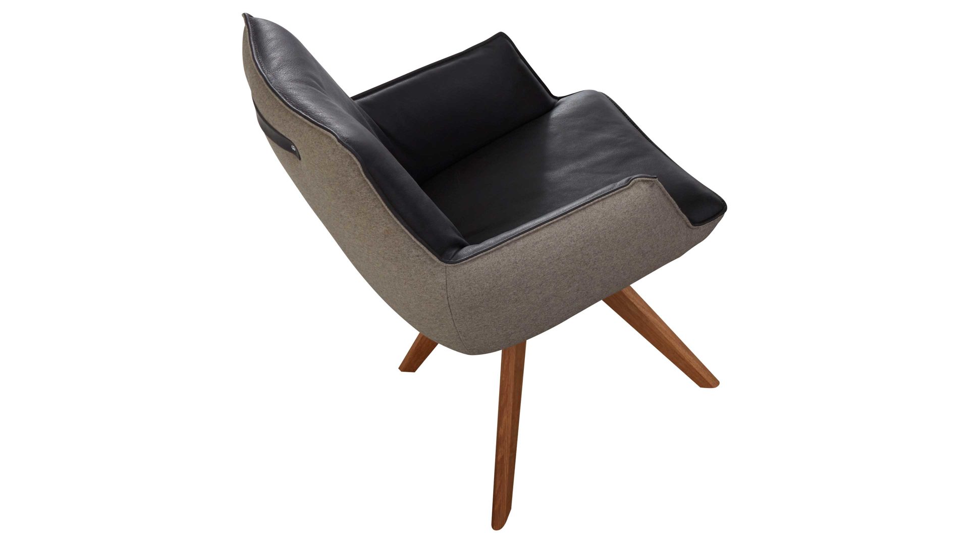 Polsterstuhl Koinor aus Leder in Dunkelgrau KOINOR Armlehnstuhl Kleo dunkles Leder India omega & Lodenbezug 27, Wildeiche natur