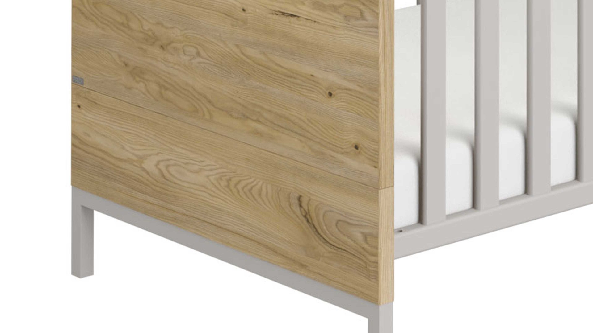 Babybett Paidi aus Holz in Hellgrau PAIDI Babyzimmerprogramm Benne - Bettgestell Kieselgrau & Montana Eiche – Liegefläche ca. 70 x 140 cm