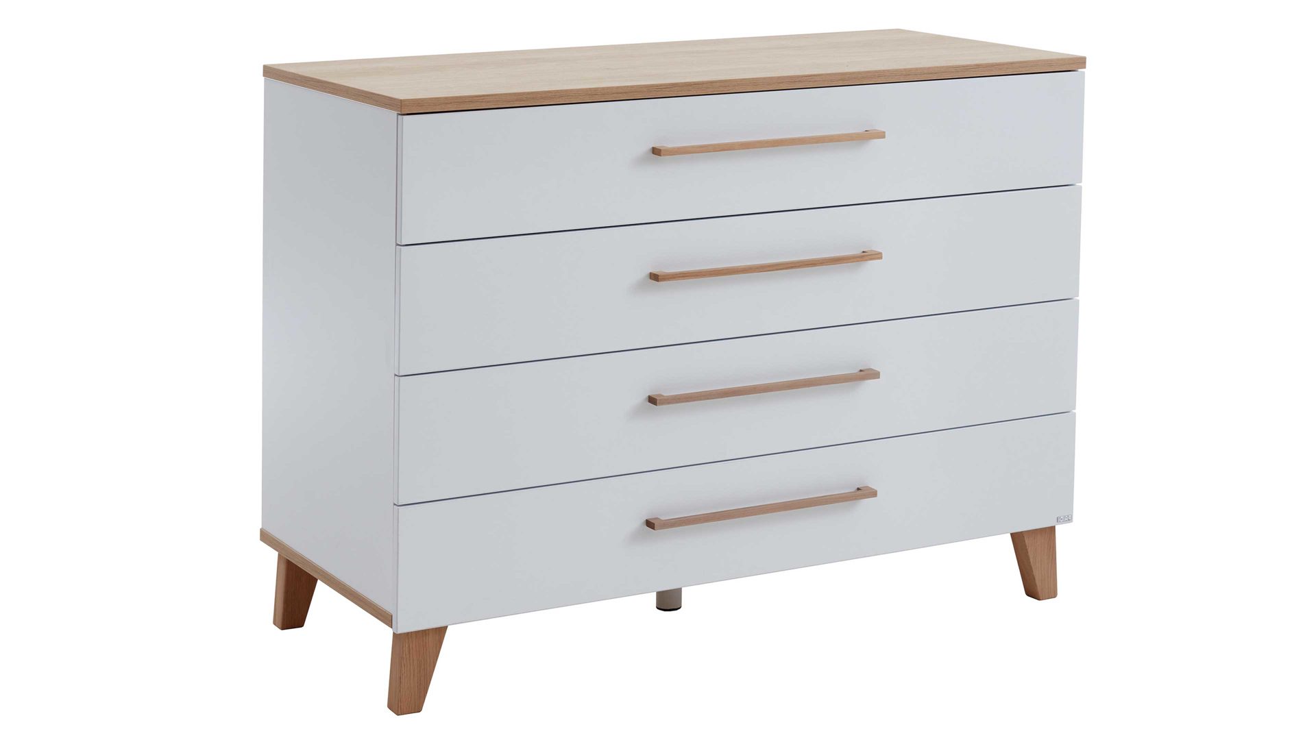 Schubladenkommode Paidi aus Holz in Weiß PAIDI Babyzimmerprogramm Oscar - Schubladenkommode Kreideweiß & Nebraska Eiche – vier Schubladen