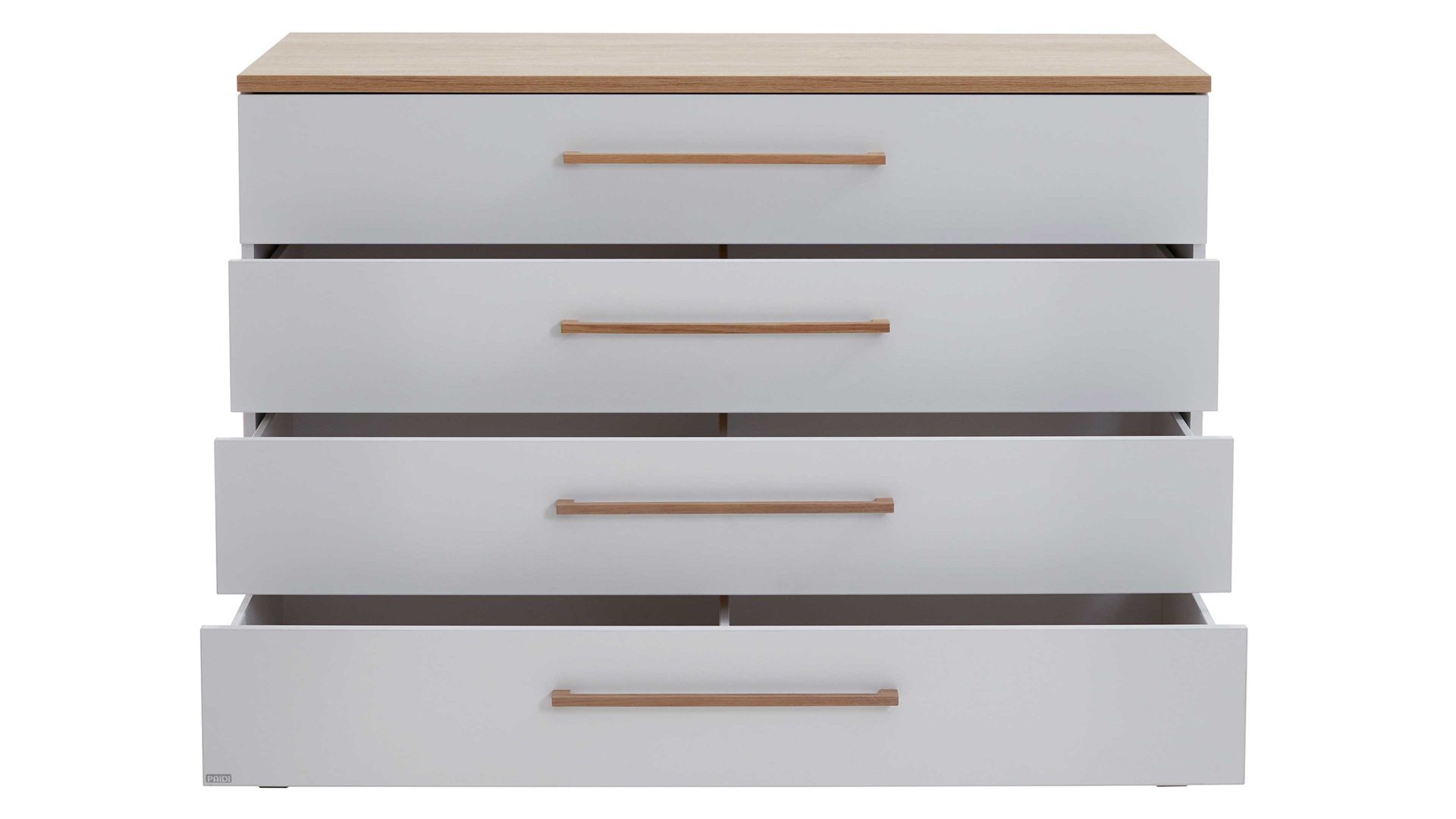 Schubladenkommode Paidi aus Holz in Weiß PAIDI Babyzimmerprogramm Oscar - Schubladenkommode Kreideweiß & Nebraska Eiche – vier Schubladen
