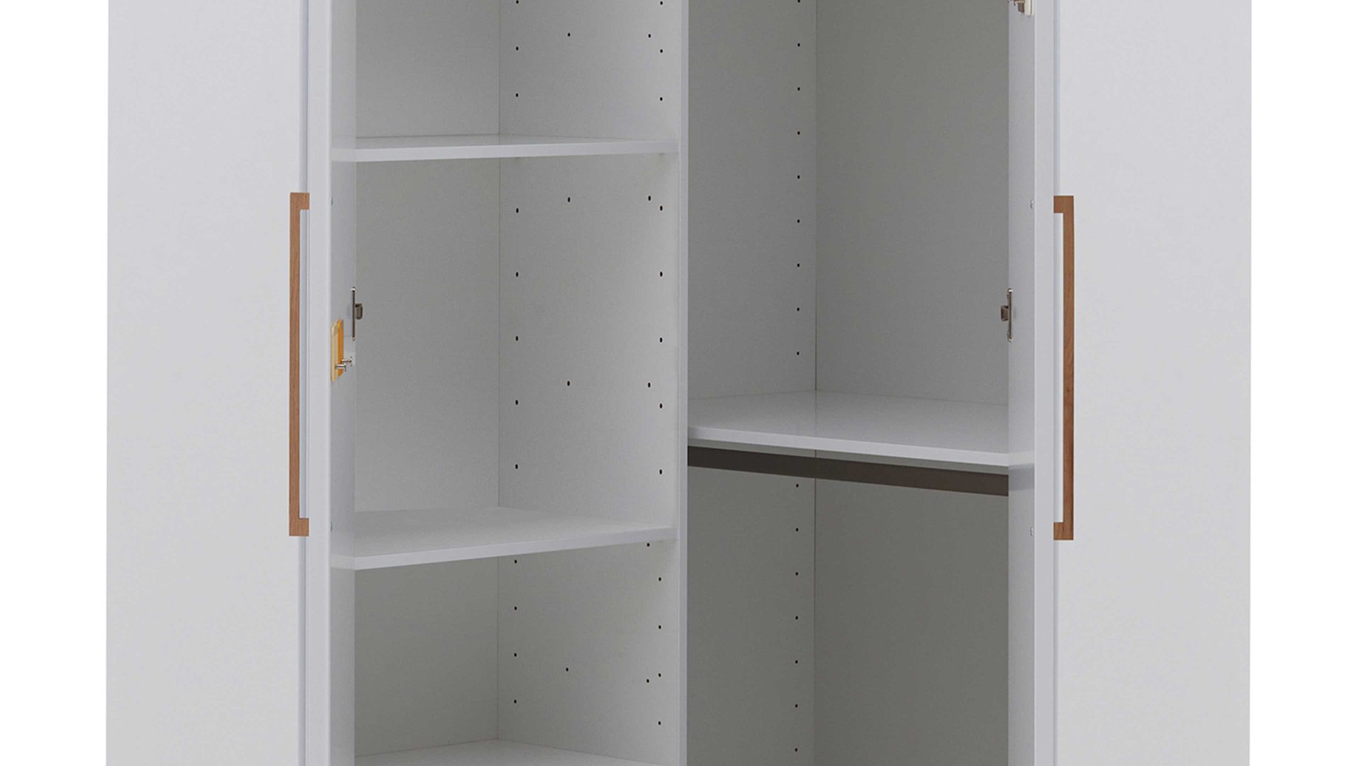 Kleiderschrank Paidi aus Holz in Weiß PAIDI Babyzimmerprogramm Oscar - Eck-Kleiderschrank Kreideweiß & Nebraska Eiche – zwei Türen, Breite ca. 102 cm