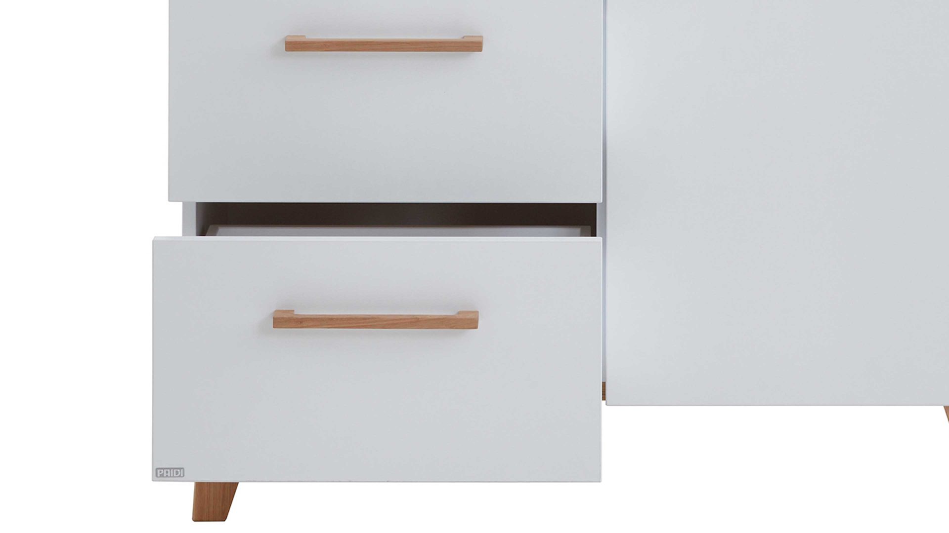 Highboard Paidi aus Holz in Weiß PAIDI Babyzimmerprogramm Oscar - Highboard Kreideweiß & Nebraska Eiche – zwei Türen, zwei Schubladen