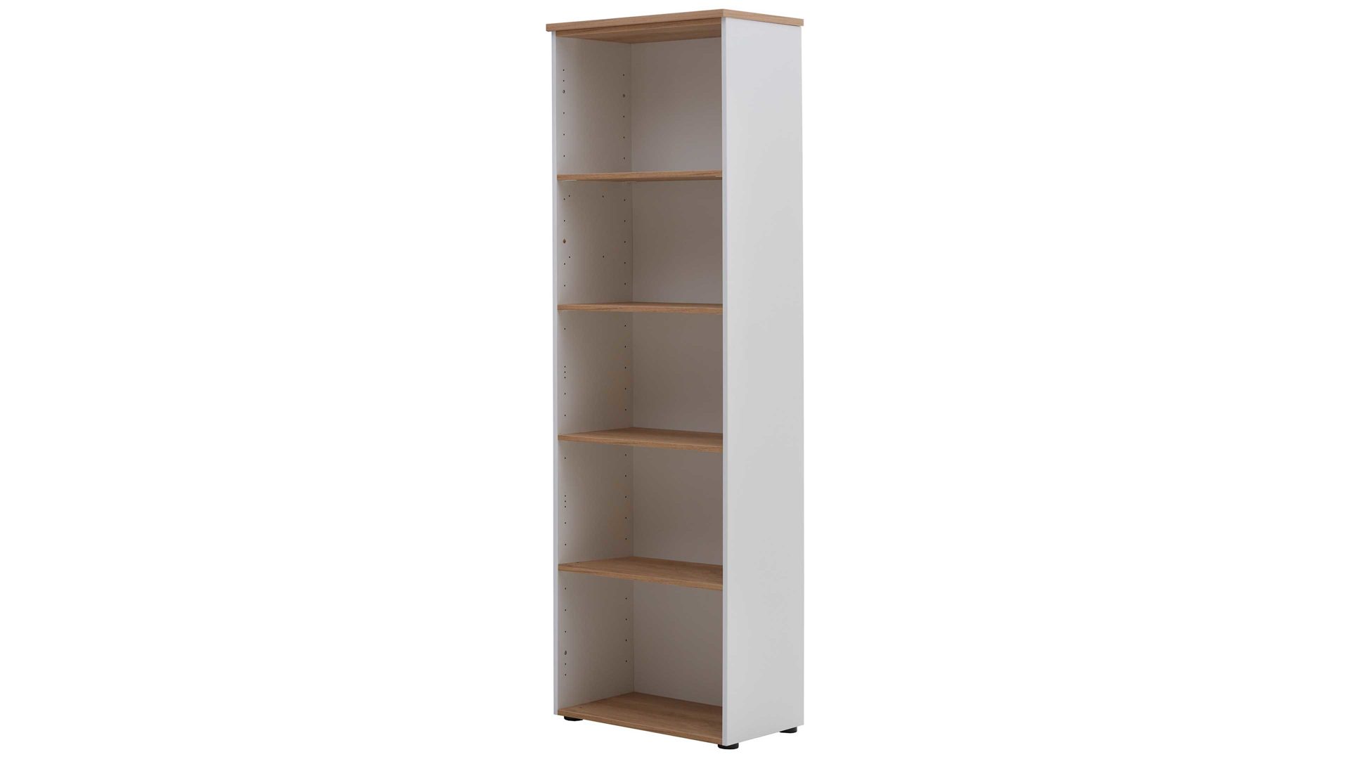 Regal Paidi aus Holz in Weiß PAIDI Jugendzimmerprogramm Oscar - Standregal Kreideweiß & Nebraska Eiche – fünf Fächer, Höhe ca. 206 cm