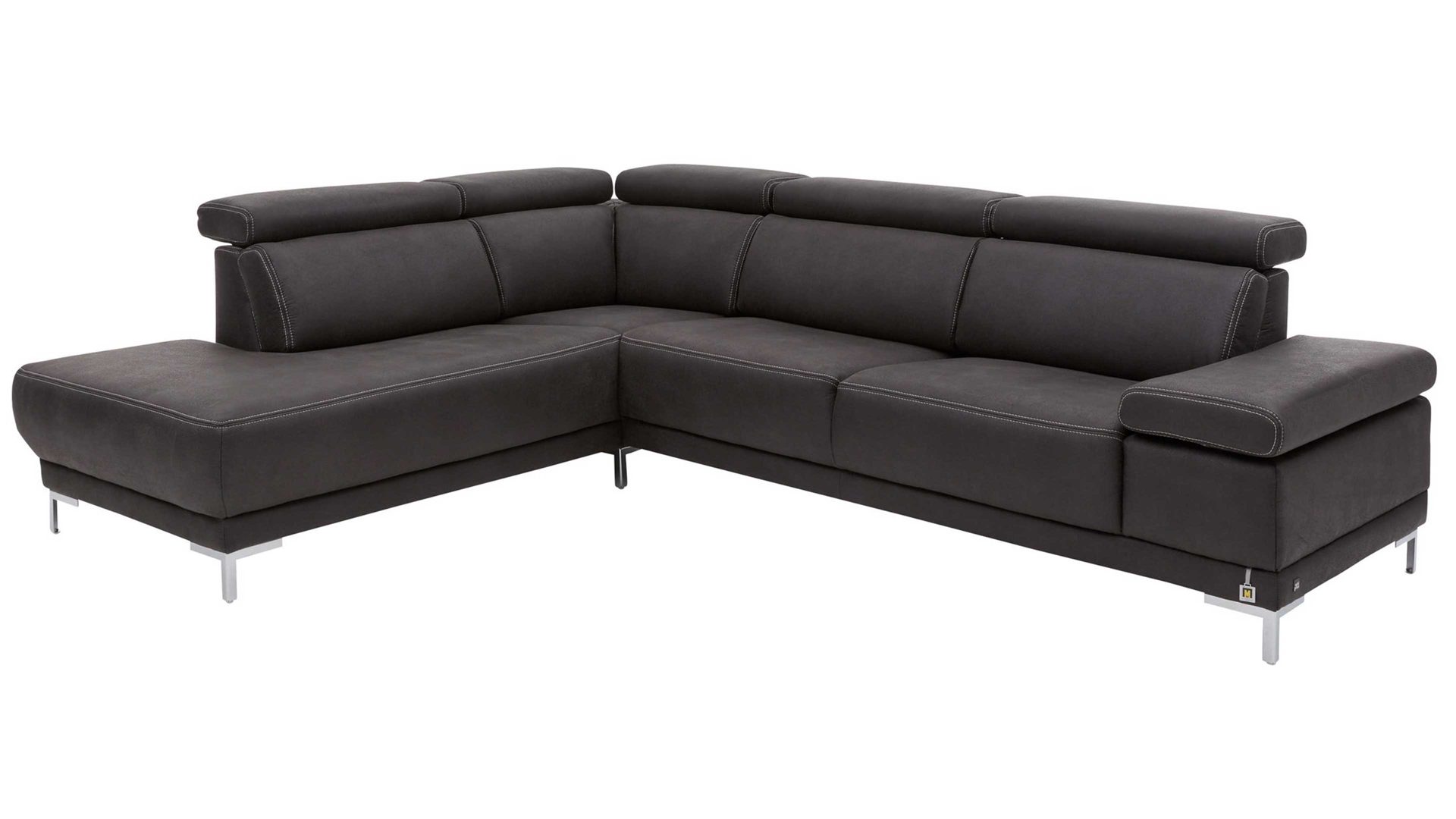 Ecksofa Interliving aus Stoff in Anthrazit Interliving Sofa Serie 4252 – Ecksofa anthrazitfarbener Stoffbezug Büffel & Metallfüße – Stellfläche ca. 220 x 275 cm