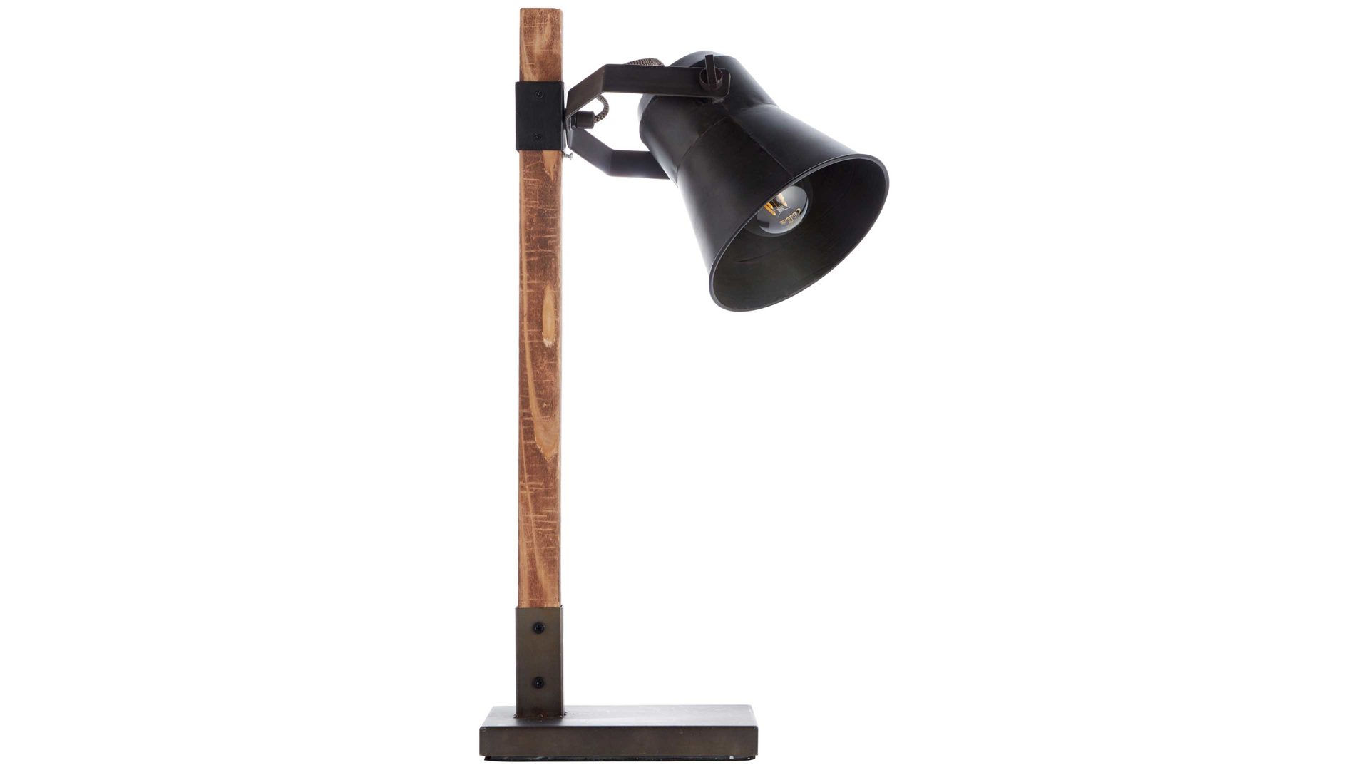 Tischleuchte Brilliant aus Metall in Schwarz Brilliant Tischlampe Plow schwarzer Stahl & Holz – Höhe ca. 55 cm