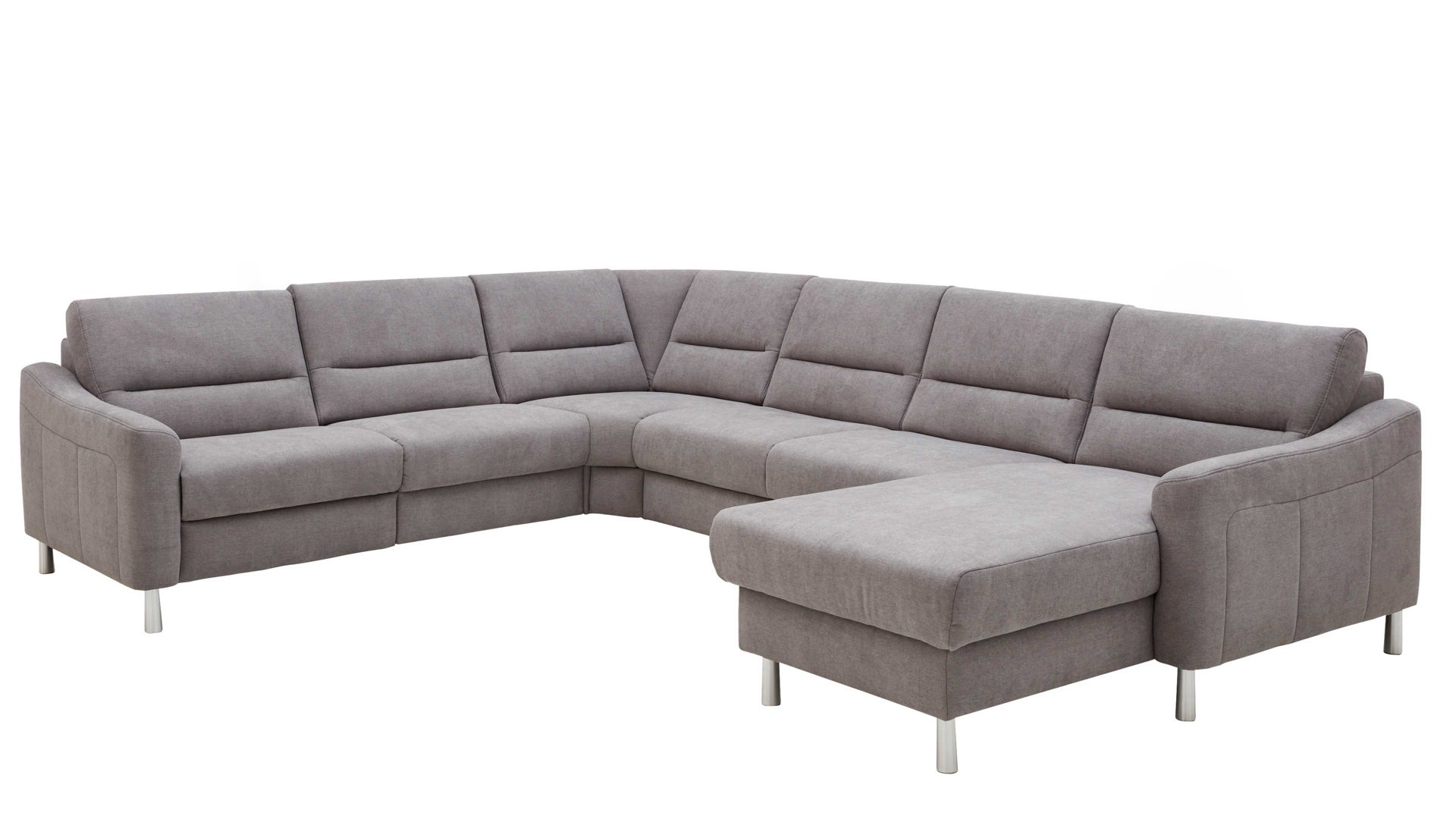 Ecksofa Interliving aus Stoff in Grau Interliving Sofa Serie 4305 – Wohnlandschaft mit Federkern silberfarbene Chenille Miro – Stellfläche ca. 258 x 326 cm