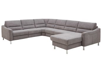 Ecksofa Interliving aus Stoff in Grau Interliving Sofa Serie 4305 – Wohnlandschaft mit Federkern silberfarbene Chenille Miro – Stellfläche ca. 258 x 326 cm