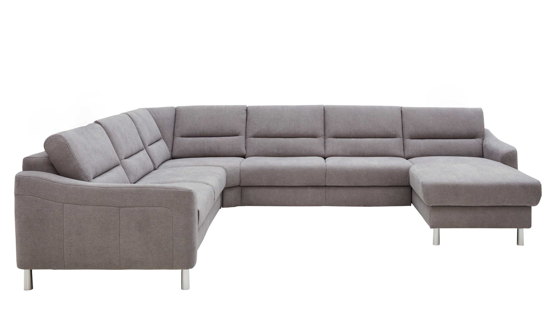 Ecksofa Interliving aus Stoff in Grau Interliving Sofa Serie 4305 – Wohnlandschaft mit Federkern silberfarbene Chenille Miro – Stellfläche ca. 258 x 326 cm