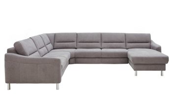 Ecksofa Interliving aus Stoff in Grau Interliving Sofa Serie 4305 – Wohnlandschaft mit Federkern silberfarbene Chenille Miro – Stellfläche ca. 258 x 326 cm