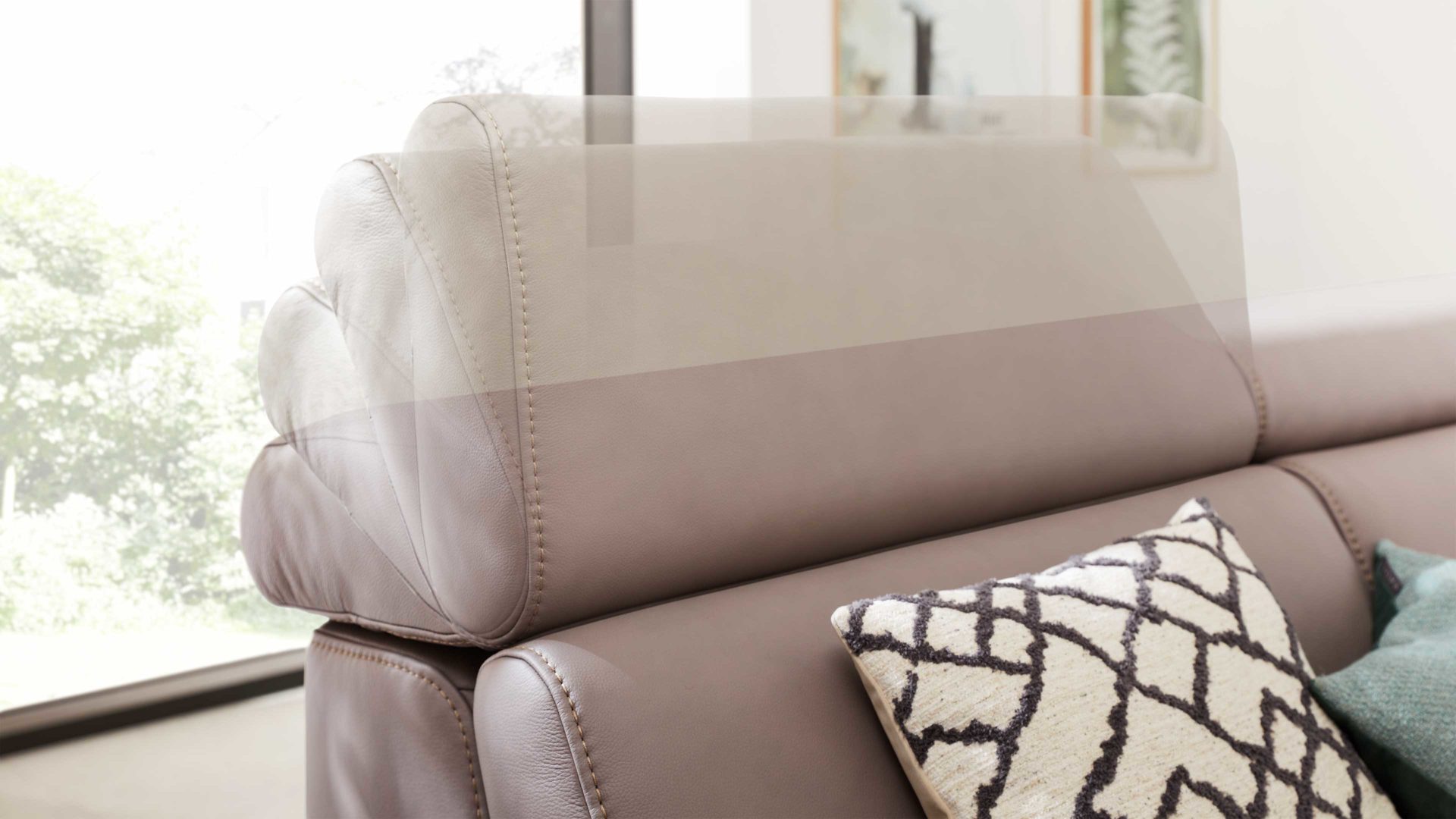 Ecksofa Interliving aus Leder in Grau Interliving Sofa Serie 4055 - Ecksofa granitfarbenes LongLife-Leder Credo - Stellfläche ca. 283 x 175 cm