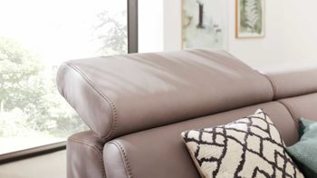 Ecksofa Interliving aus Leder in Grau Interliving Sofa Serie 4055 - Ecksofa granitfarbenes LongLife-Leder Credo - Stellfläche ca. 283 x 175 cm