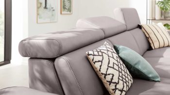 Ecksofa Interliving aus Leder in Grau Interliving Sofa Serie 4055 - Ecksofa granitfarbenes LongLife-Leder Credo - Stellfläche ca. 283 x 175 cm