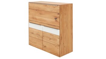 Schreibtisch Interliving aus Holz in Weiß Interliving Wohnzimmer Serie 2020 - Highboard 151197 Optiwhite, Asteiche & Riss-Eiche – Schreibplatte, zwei Türen