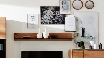 Wandregal Interliving aus Holz in Holzfarben Interliving Wohnzimmer Serie 2020 - Wandboard Asteiche bianco – Länge ca. 162 cm