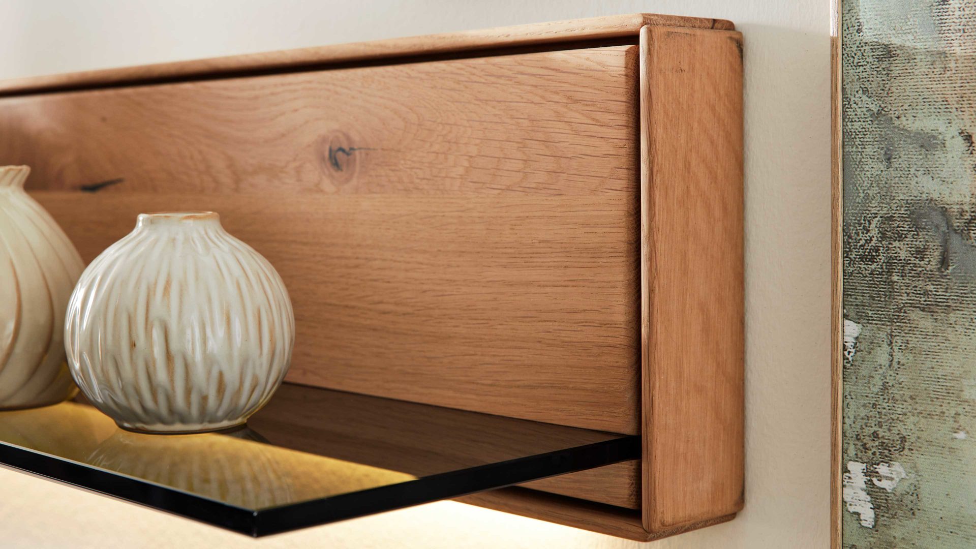 Wandregal Interliving aus Holz in Holzfarben Interliving Wohnzimmer Serie 2020 - Wandboard 151851 Asteiche bianco – Länge ca. 162 cm