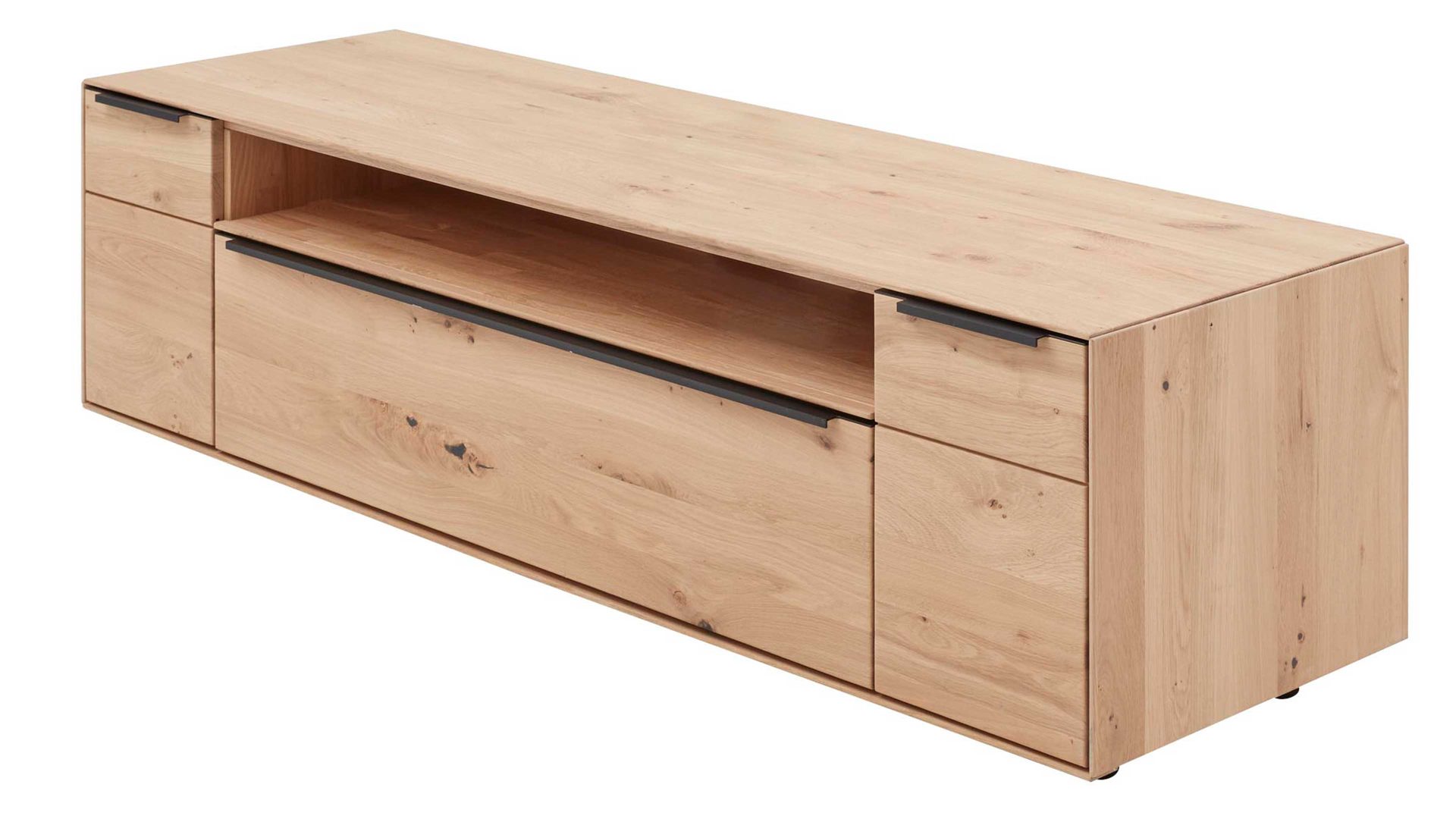 Lowboard Interliving aus Holz in Holzfarben Interliving Wohnzimmer Serie 2020 - Lowboard Asteiche bianco – Breite ca. 182 cm