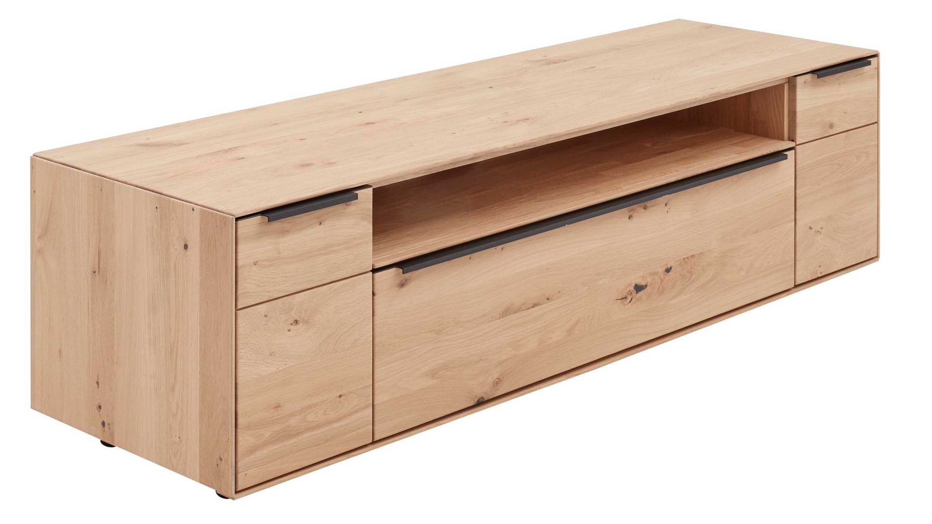 Lowboard Interliving aus Holz in Holzfarben Interliving Wohnzimmer Serie 2020 - Lowboard Asteiche bianco – Breite ca. 182 cm