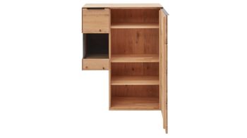 Highboard Interliving aus Holz in Holzfarben Interliving Wohnzimmer Serie 2020 - Highboard Asteiche bianco & Riss-Eiche – links, zwei Türen