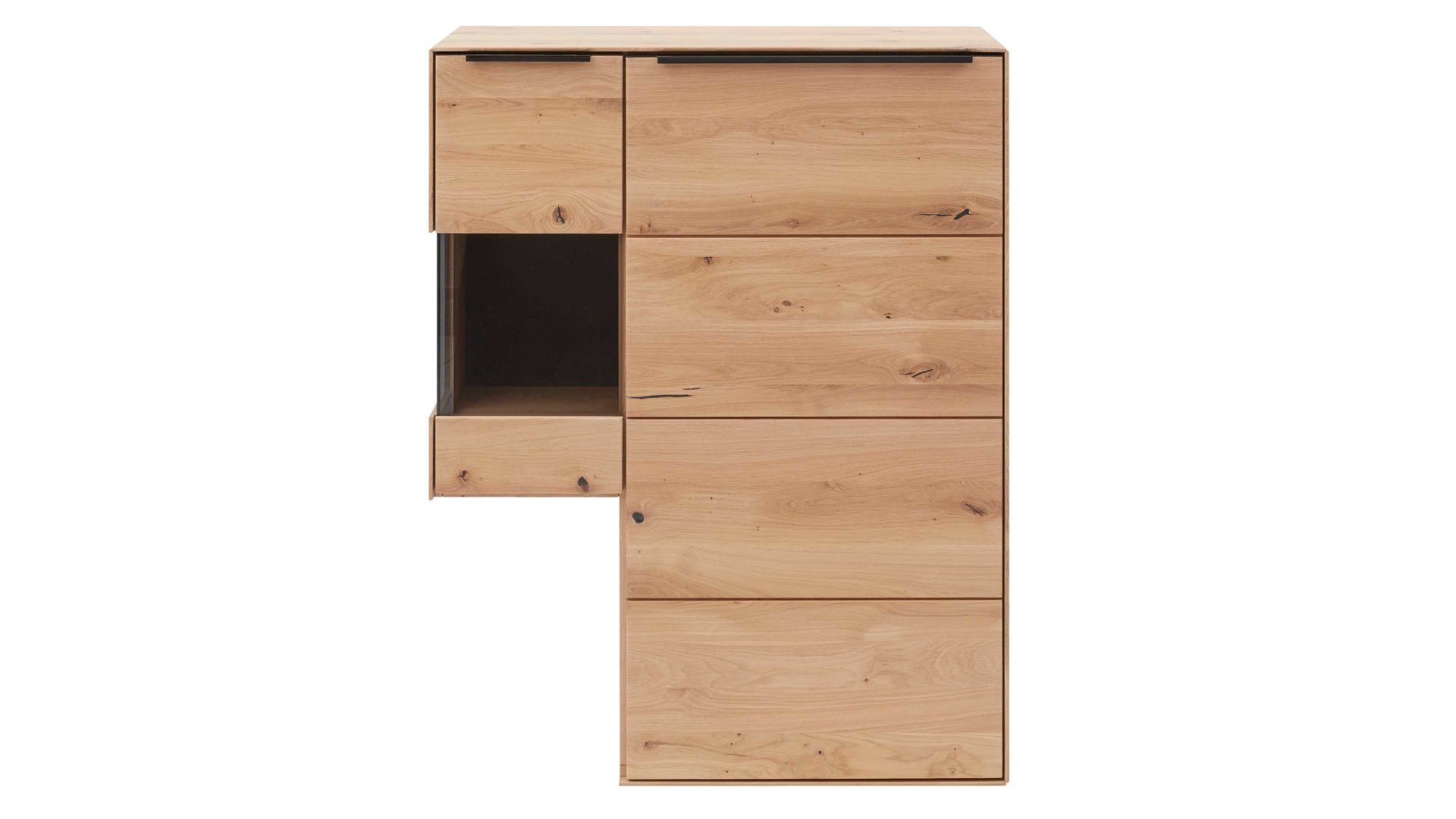 Highboard Interliving aus Holz in Holzfarben Interliving Wohnzimmer Serie 2020 - Highboard 151121 Asteiche bianco & Riss-Eiche – links, zwei Türen