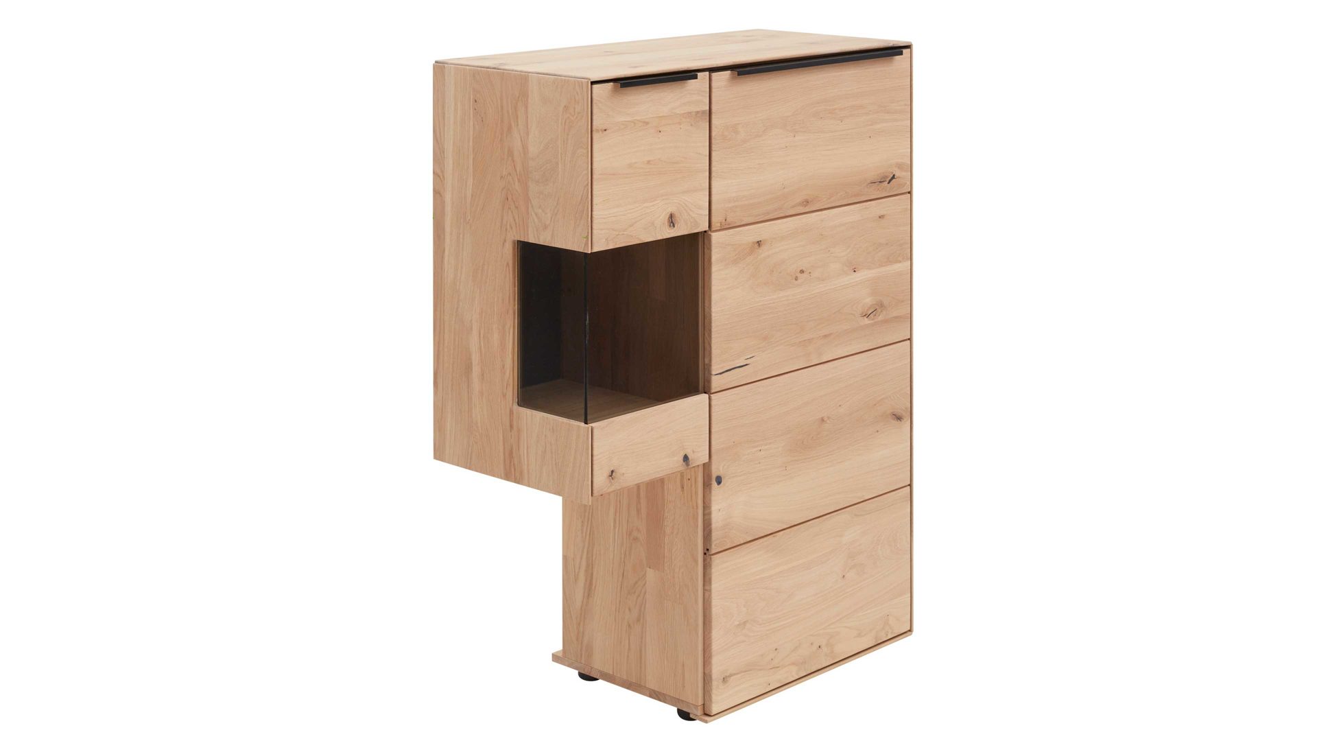 Highboard Interliving aus Holz in Holzfarben Interliving Wohnzimmer Serie 2020 - Highboard Asteiche bianco & Riss-Eiche – links, zwei Türen