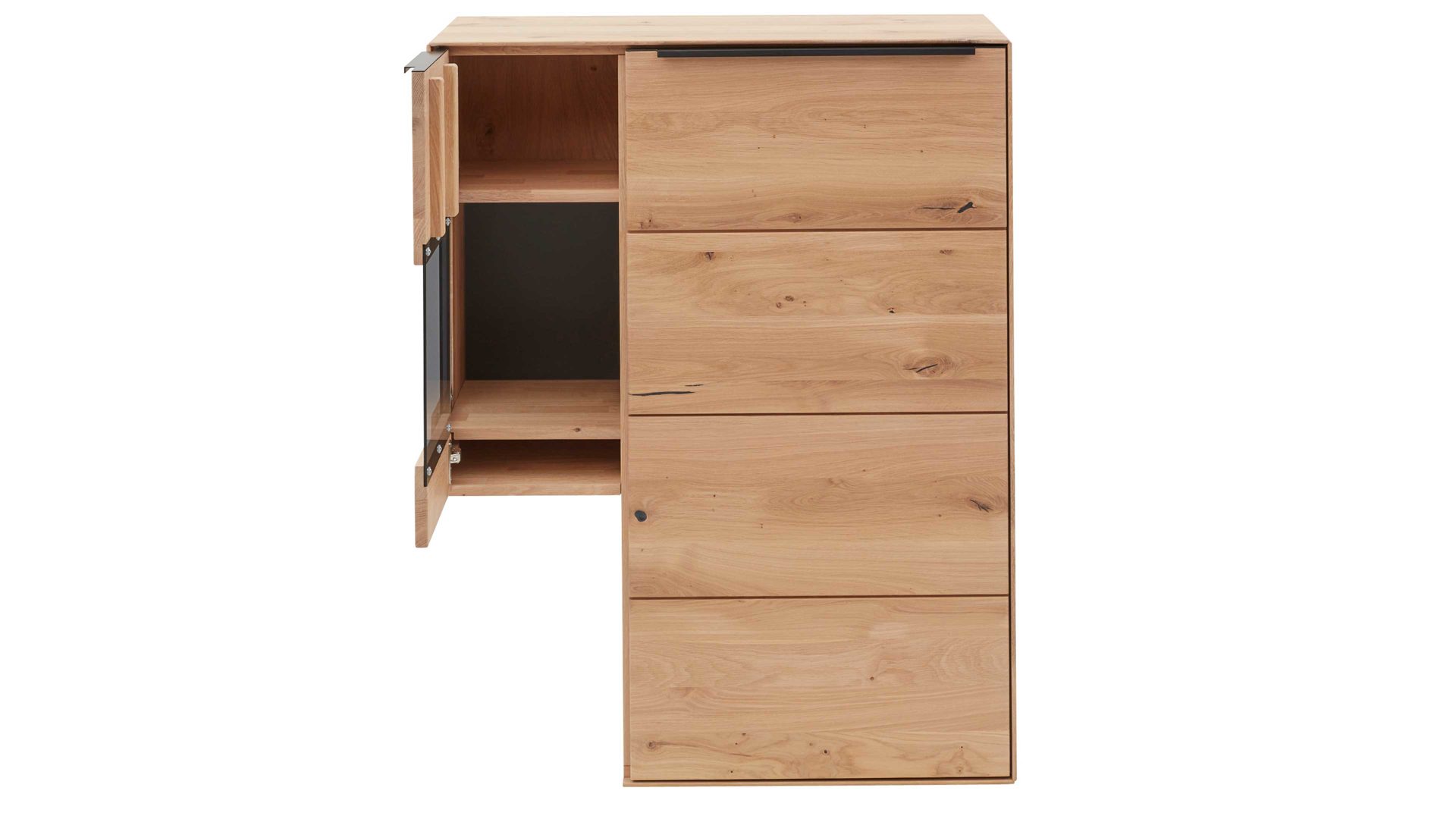 Highboard Interliving aus Holz in Holzfarben Interliving Wohnzimmer Serie 2020 - Highboard 151121 Asteiche bianco & Riss-Eiche – links, zwei Türen