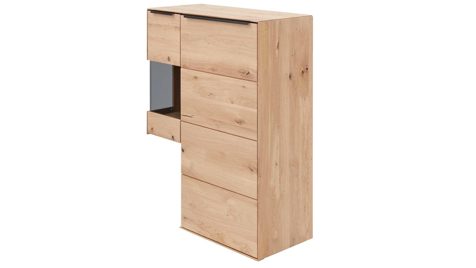 Highboard Interliving aus Holz in Holzfarben Interliving Wohnzimmer Serie 2020 - Highboard Asteiche bianco & Riss-Eiche – links, zwei Türen