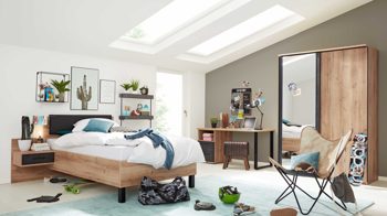 Schreibtisch Interliving aus Holz in Holzfarben Interliving Jugendzimmer Serie 1701 - Schreibtisch Riss-Eiche & Schiefer anthrazit - ca. 150 x 65 cm