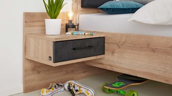 Jugendzimmer Interliving aus Holz in Anthrazit Interliving Jugendzimmer Serie 1701 - Hängekonsole Schiefer anthrazit & Riss-Eiche - Breite ca. 47 cm