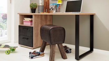 Schreibtisch Interliving aus Holz in Holzfarben Interliving Jugendzimmer Serie 1701 - Schreibtisch 5856 Riss-Eiche & Schiefer anthrazit - ca. 150 x 65 cm