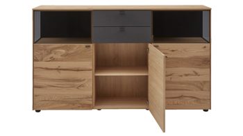 Sideboard Interliving aus Holz in Anthrazit Interliving Esszimmer Serie 5604 - Sideboard Anthrazit  & Eiche rustico- drei Türen, zwei Schubladen