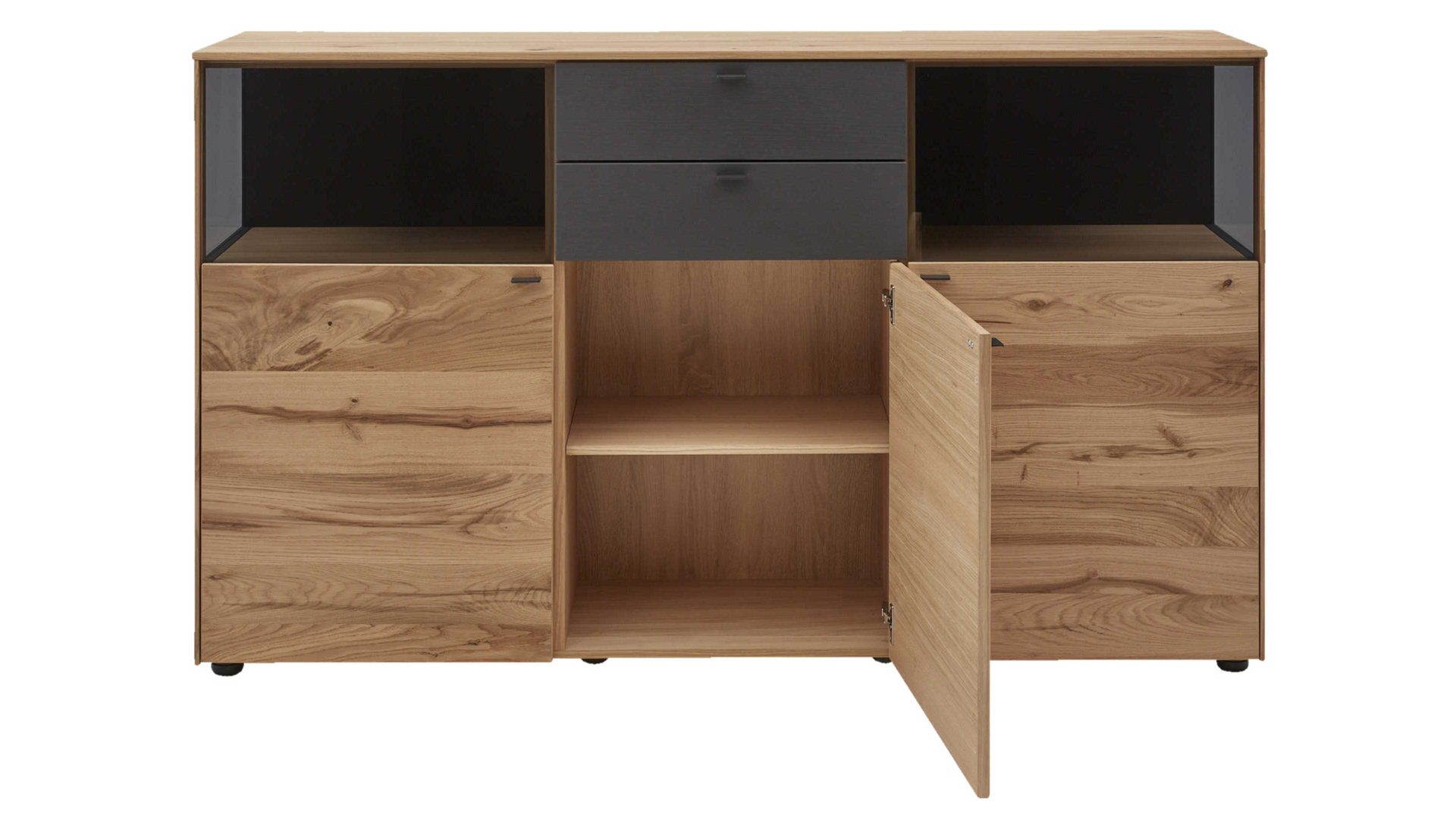 Sideboard Interliving aus Holz in Anthrazit Interliving Esszimmer Serie 5604 - Sideboard Anthrazit  & Eiche rustico- drei Türen, zwei Schubladen