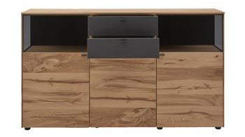 Sideboard Interliving aus Holz in Anthrazit Interliving Esszimmer Serie 5604 - Sideboard Anthrazit  & Eiche rustico- drei Türen, zwei Schubladen