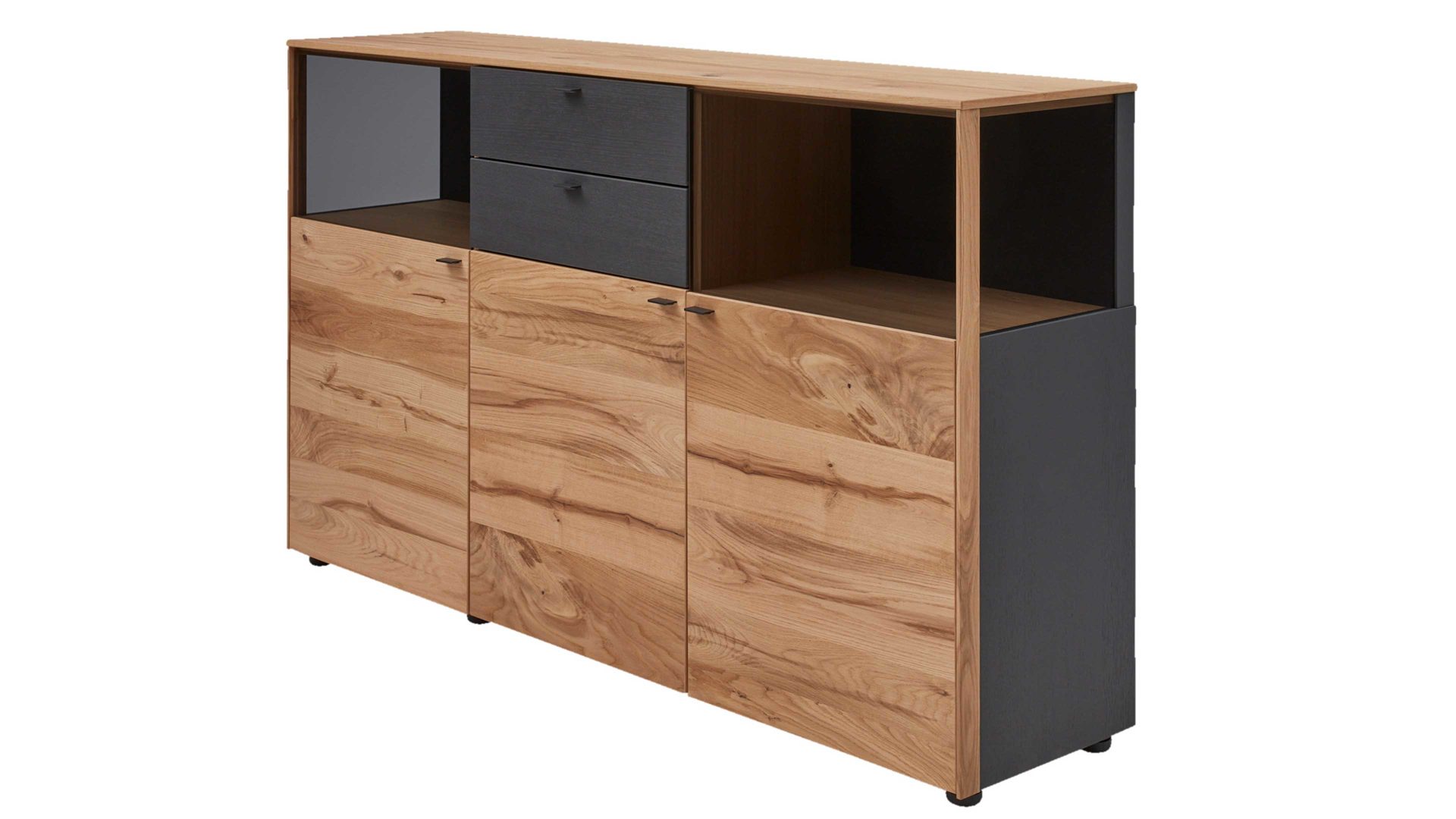 Sideboard Interliving aus Holz in Anthrazit Interliving Esszimmer Serie 5604 - Sideboard V728-0308 Anthrazit  & Eiche rustico- drei Türen, zwei Schubladen