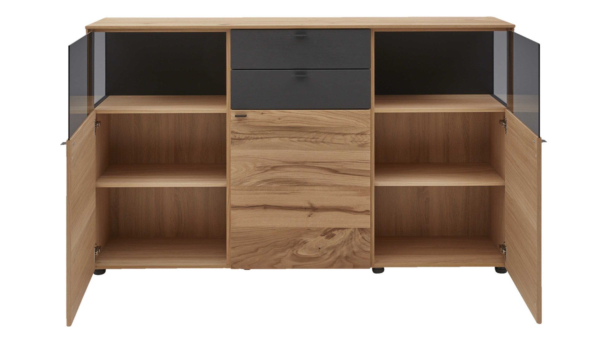 Sideboard Interliving aus Holz in Anthrazit Interliving Esszimmer Serie 5604 - Sideboard Anthrazit  & Eiche rustico- drei Türen, zwei Schubladen