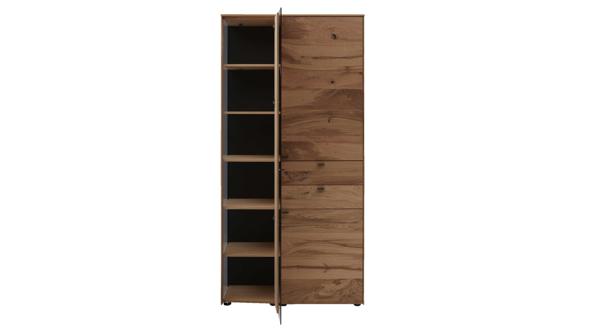 Vitrine Interliving aus Holz in Holzfarben Interliving Esszimmer Serie 5604 - Vitrine V745-0300R Eiche rustico - drei Türen, zwei Schubladen