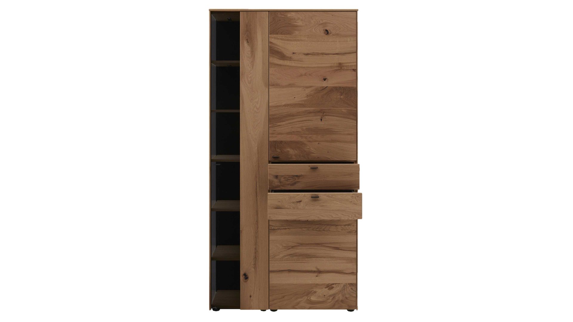 Vitrine Interliving aus Holz in Holzfarben Interliving Esszimmer Serie 5604 - Vitrine V745-0300R Eiche rustico - drei Türen, zwei Schubladen