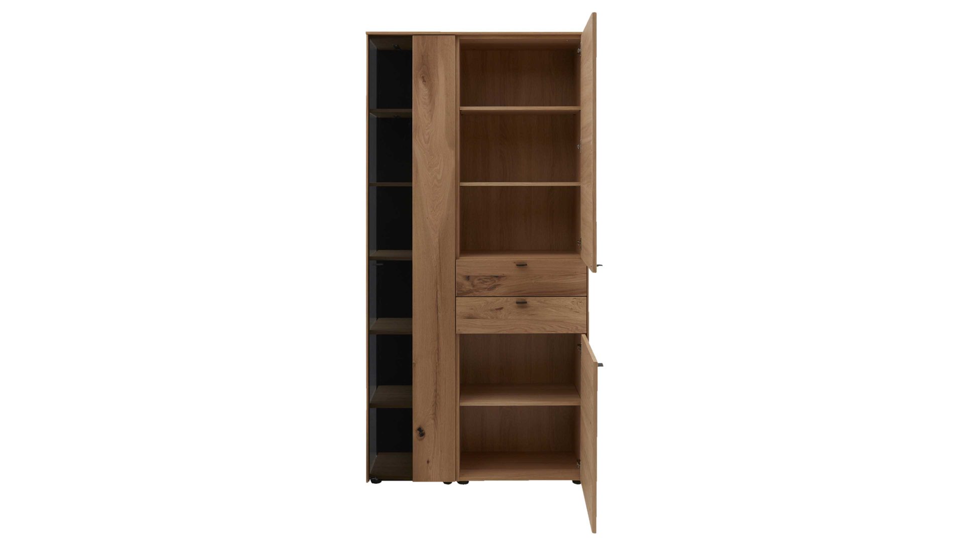 Vitrine Interliving aus Holz in Holzfarben Interliving Esszimmer Serie 5604 - Vitrine V745-0300R Eiche rustico - drei Türen, zwei Schubladen