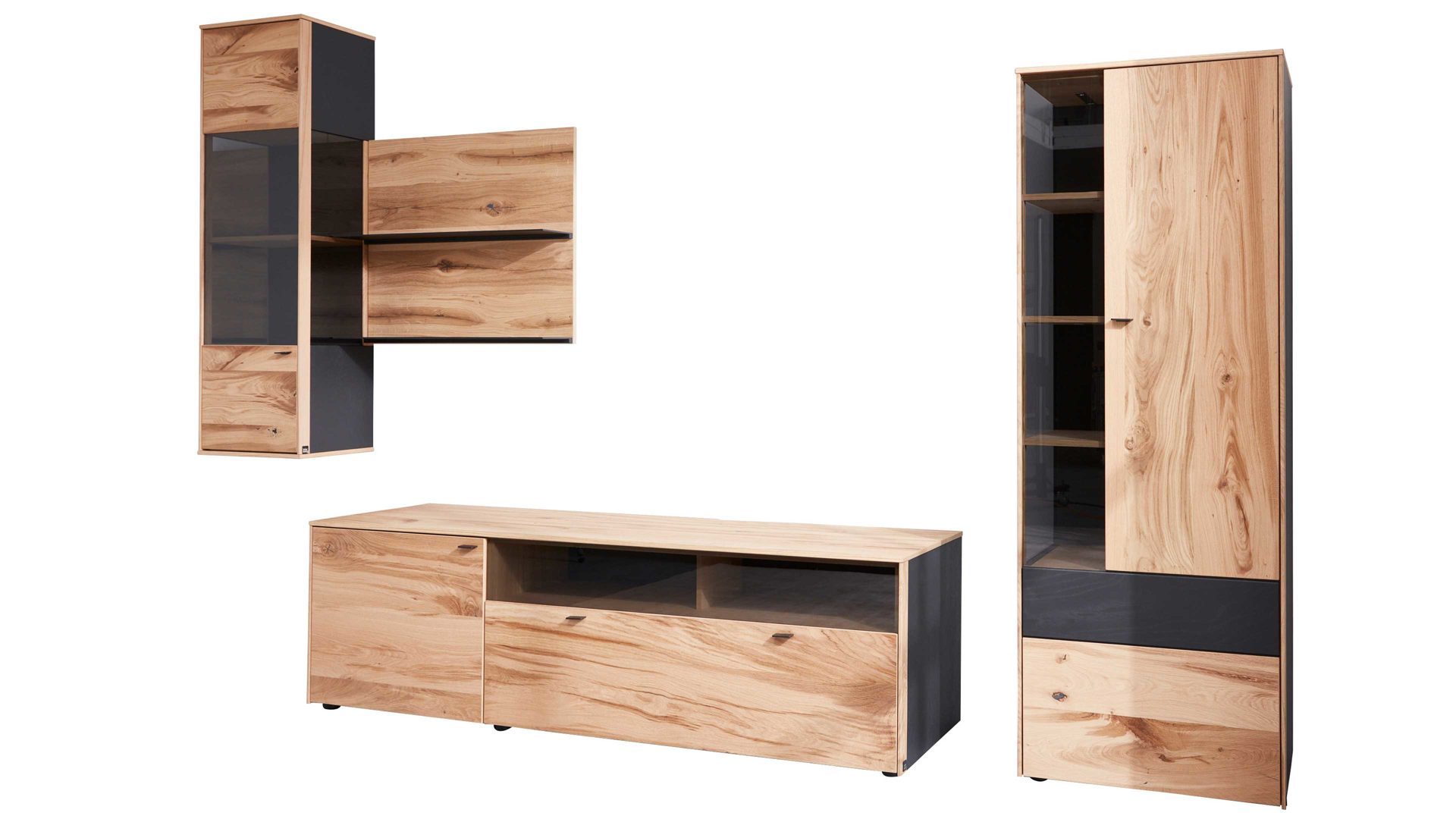 Wohnwand Interliving aus Holz in Holzfarben Interliving Esszimmer Serie 5604 - Wohnwand VI10-0308R Eiche rustico & Anthrazit  - fünfteilig, Breite ca. 365 cm