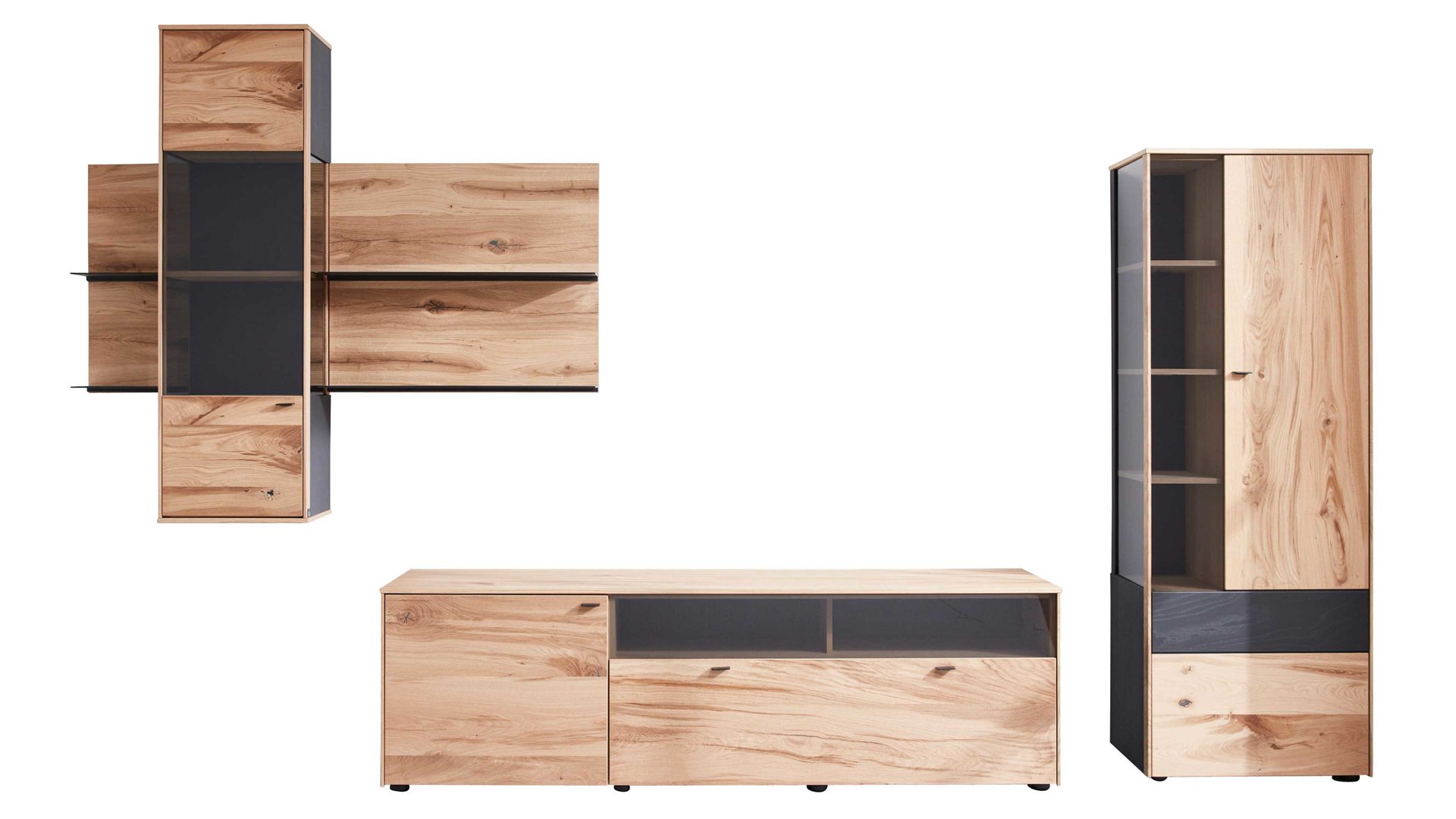 Wohnwand Interliving aus Holz in Holzfarben Interliving Esszimmer Serie 5604 - Wohnwand VI10-0308R Eiche rustico & Anthrazit  - fünfteilig, Breite ca. 365 cm