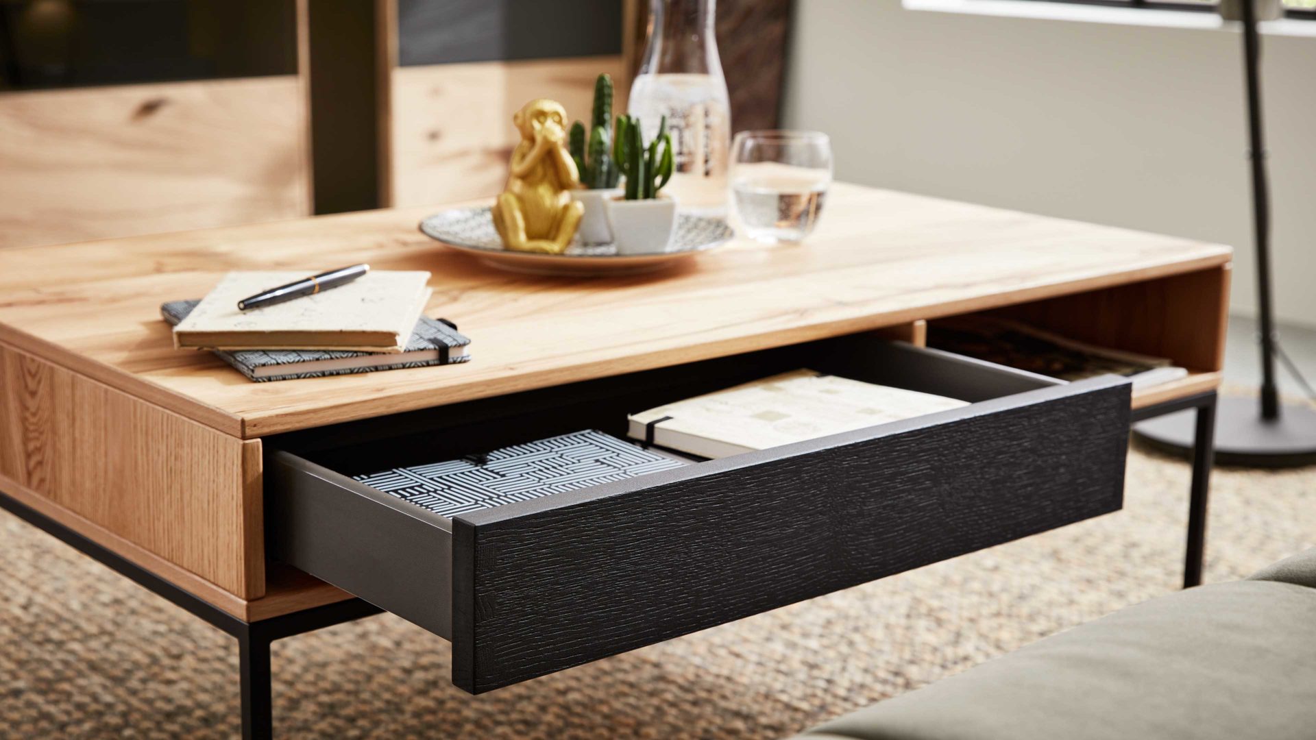 Couchtisch Interliving aus Holz in Holzfarben Interliving Esszimmer Serie 5604 - Couchtisch Eiche rustico & Anthrazit - ca. 100 x 60 cm