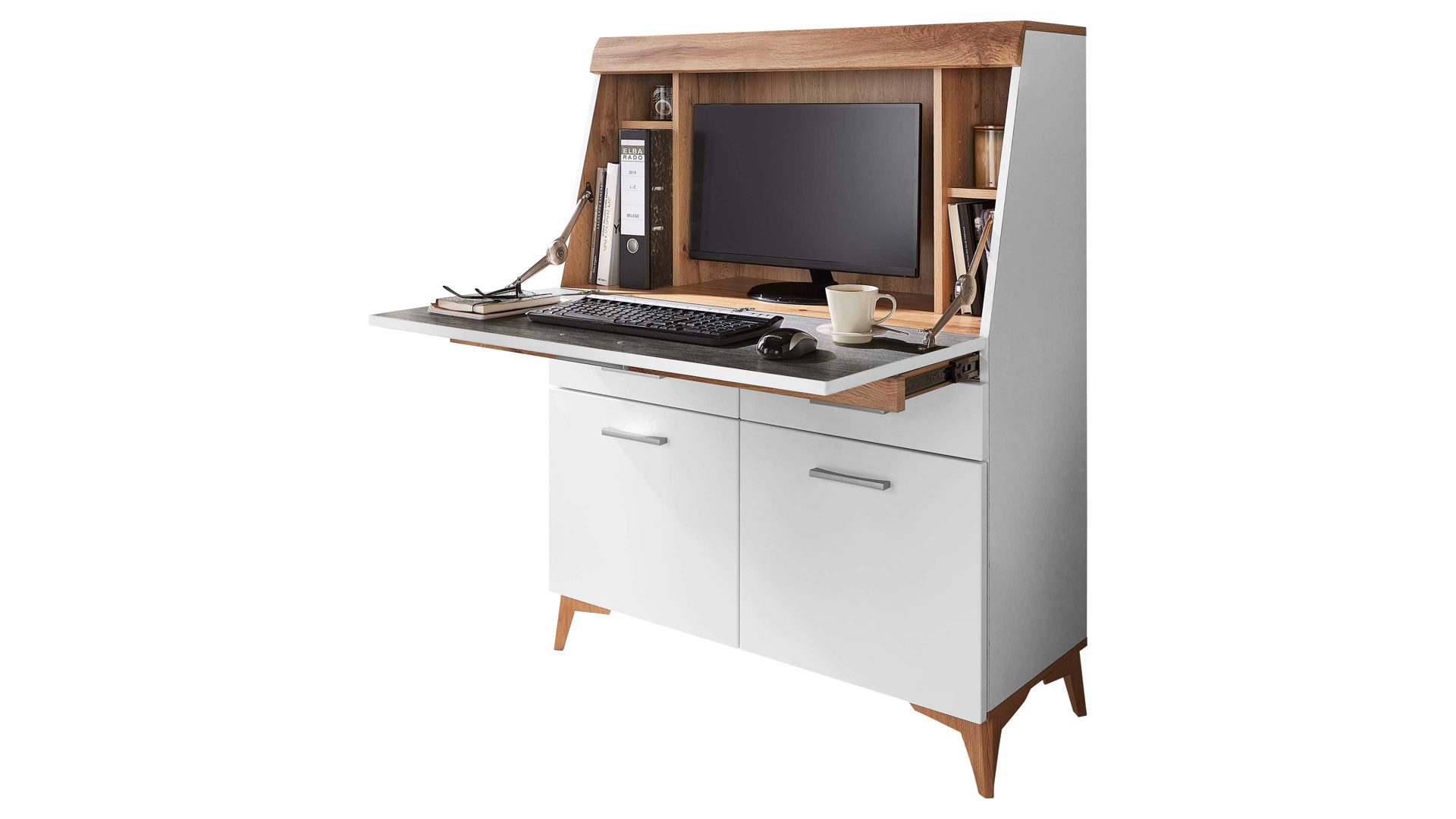 Sekretär Innostyle aus Holz in Holzfarben Sekretär Secret Eiche Altholz & Weiß