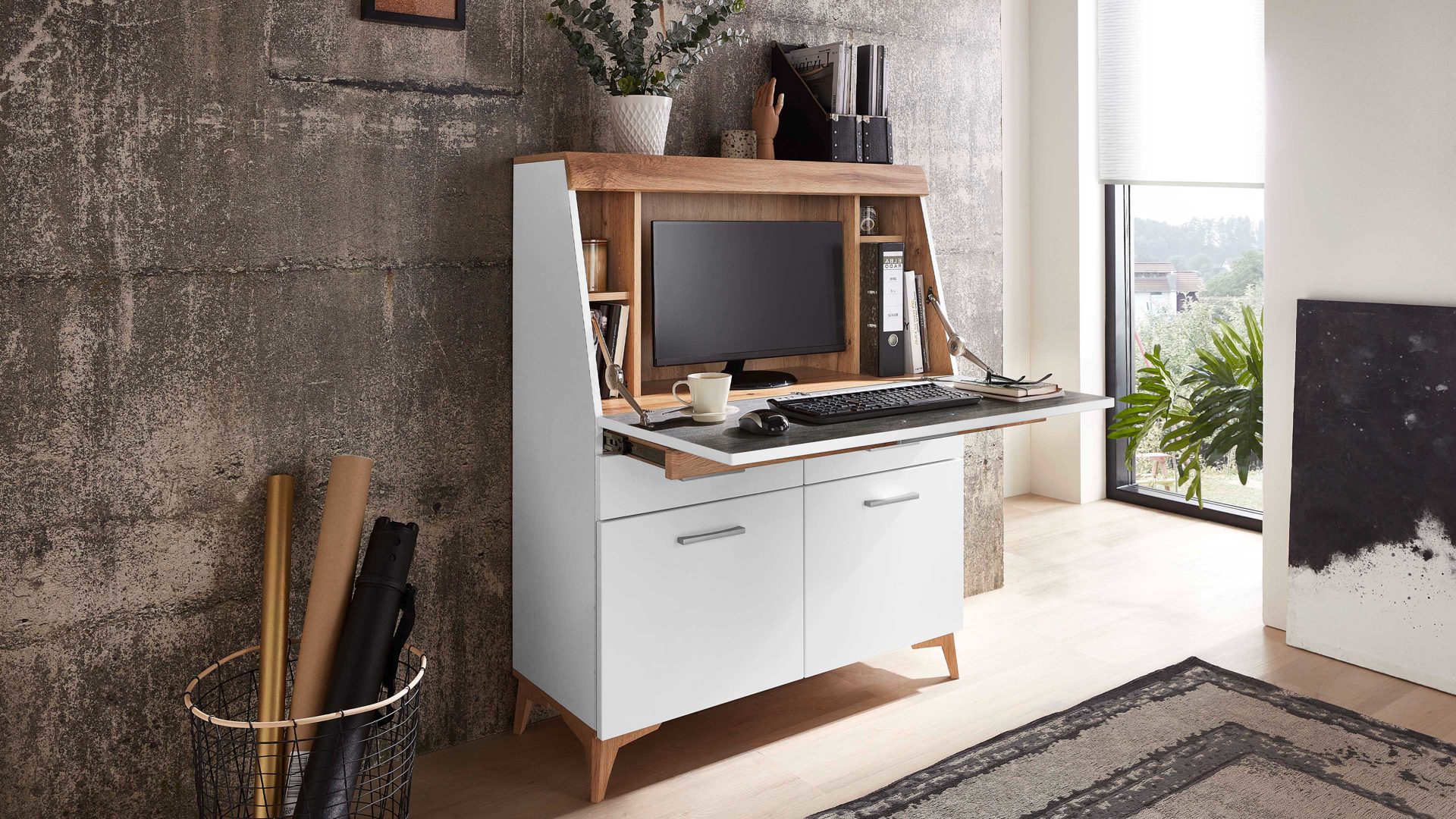 Sekretär Innostyle aus Holz in Holzfarben Sekretär Secret Eiche Altholz & Weiß