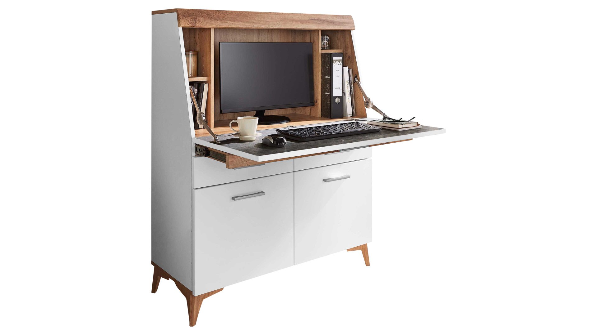 Sekretär Innostyle aus Holz in Holzfarben Sekretär Secret Eiche Altholz & Weiß