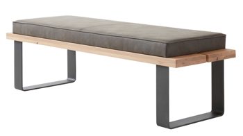 Polsterbank Interliving aus Stoff in Dunkelgrau Interliving Schlafzimmer Serie 1019 – Bettbank 523770 graues Kunstleder, Wildeiche & anthrazitfarbenes Metall – Länge ca. 140 cm