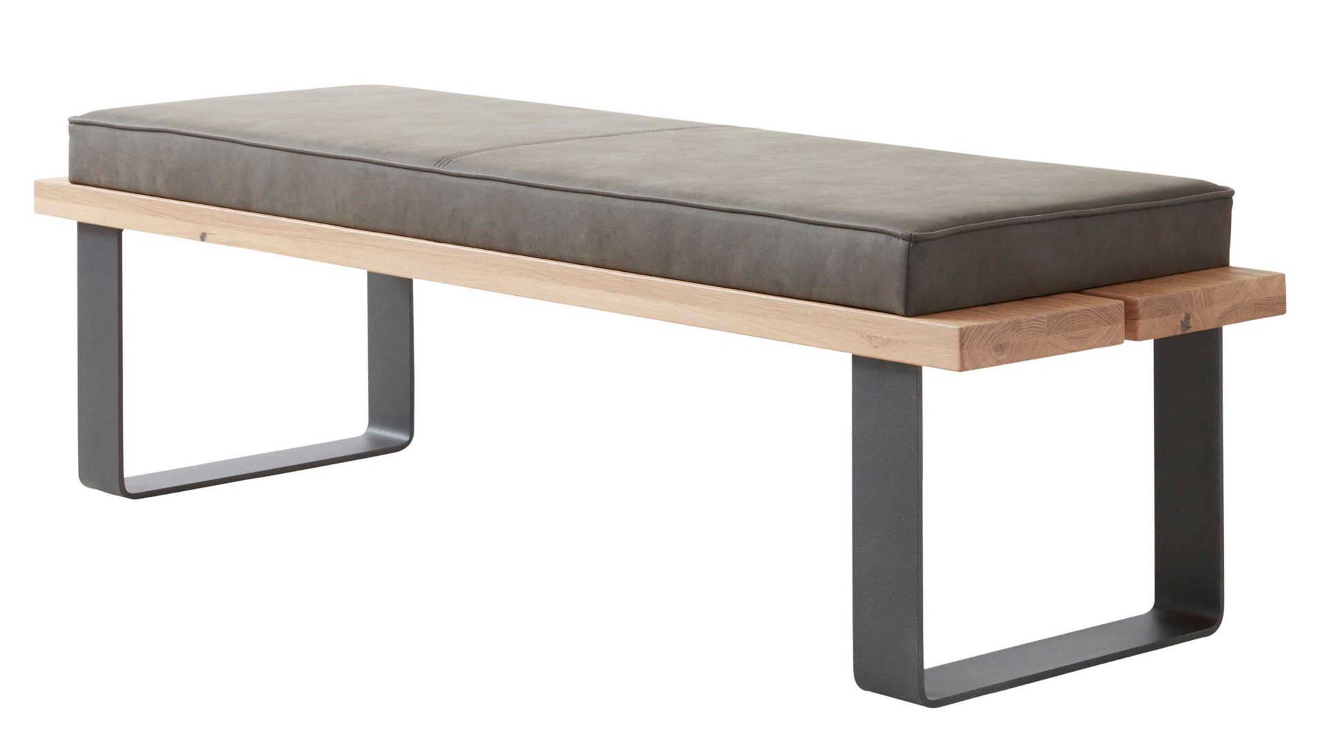 Polsterbank Interliving aus Stoff in Dunkelgrau Interliving Schlafzimmer Serie 1019 – Bettbank graues Kunstleder, Wildeiche & anthrazitfarbenes Metall – Länge ca. 140 cm