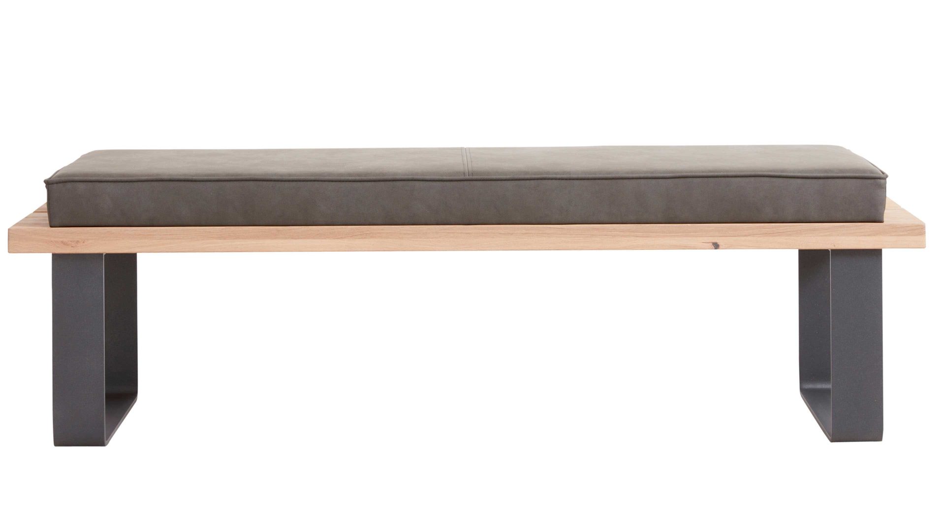 Polsterbank Interliving aus Stoff in Dunkelgrau Interliving Schlafzimmer Serie 1019 – Bettbank 523770 graues Kunstleder, Wildeiche & anthrazitfarbenes Metall – Länge ca. 140 cm
