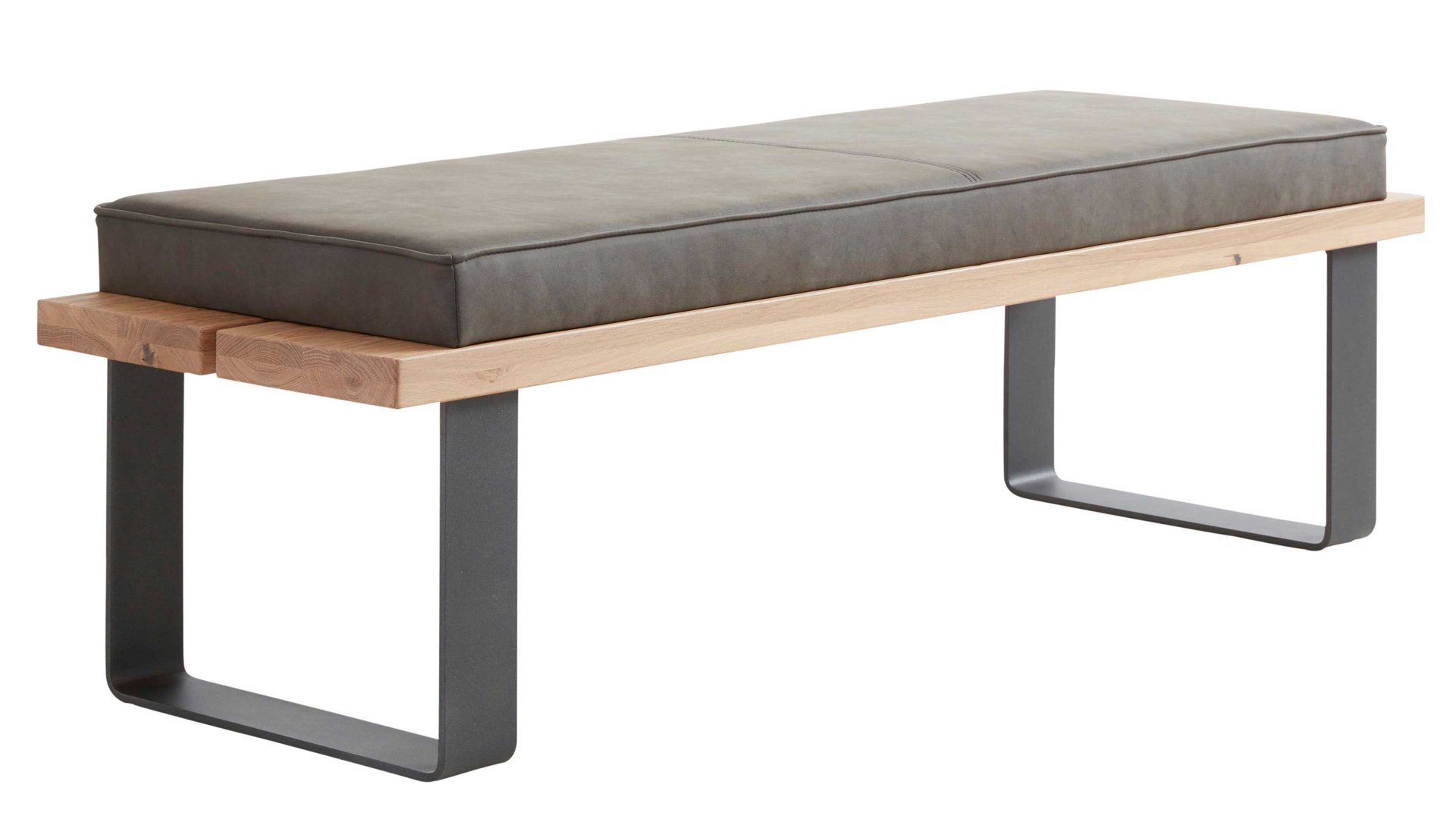 Polsterbank Interliving aus Stoff in Dunkelgrau Interliving Schlafzimmer Serie 1019 – Bettbank graues Kunstleder, Wildeiche & anthrazitfarbenes Metall – Länge ca. 140 cm